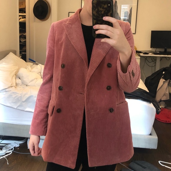 Mango Pink Corduroy Structured Blazer 